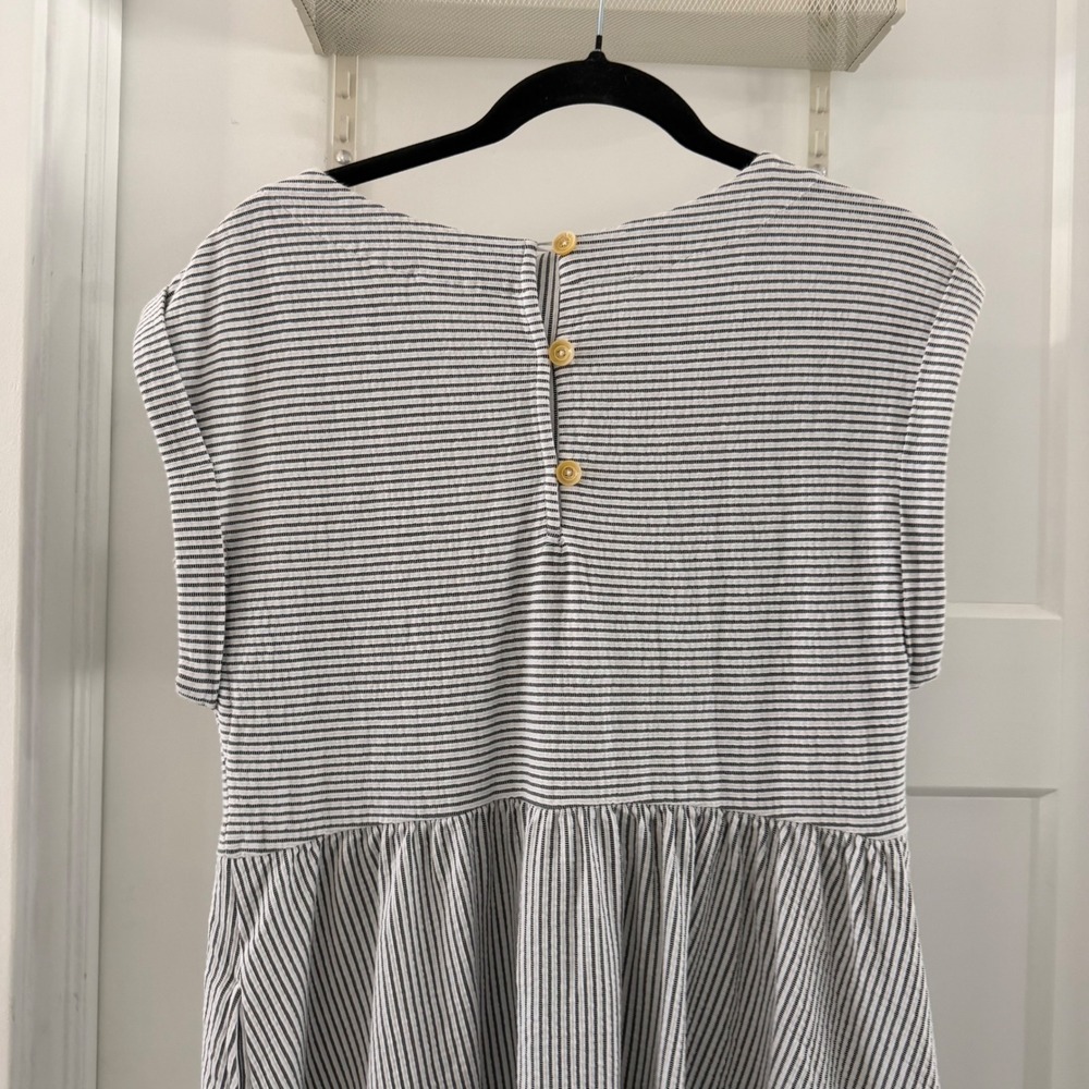 Maeve Anthropologie Striped Everyday Midi Dress Gray White Small Minimalist - Picture 6 of 7